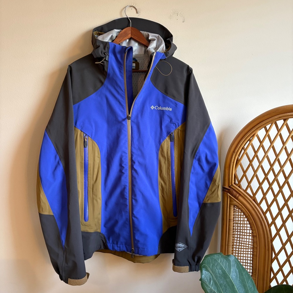 Columbia Mens Waterproof Breathable Omnitech Two Tone Blue Zip Up Jacket
